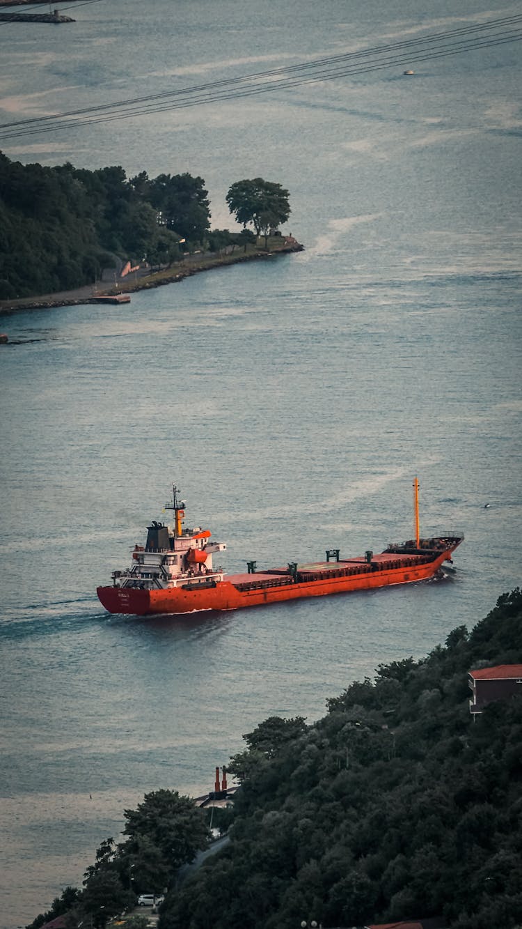 Cargo Ship On Sea Bay