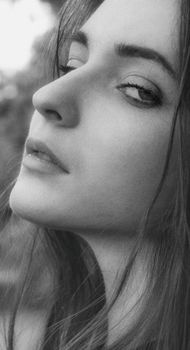 Elegant monochrome portrait of a woman captured in Kyiv, Ukraine.