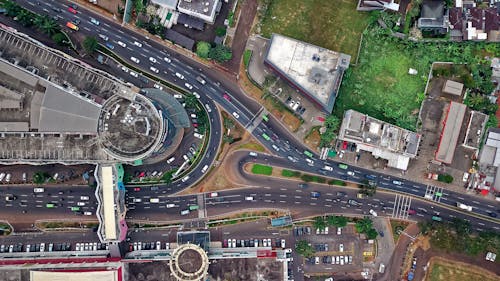 Aerial View of Road With Cars