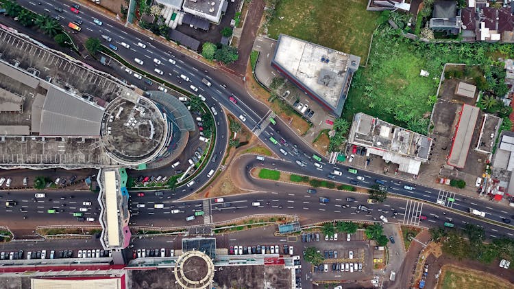 Aerial View Of Road With Cars