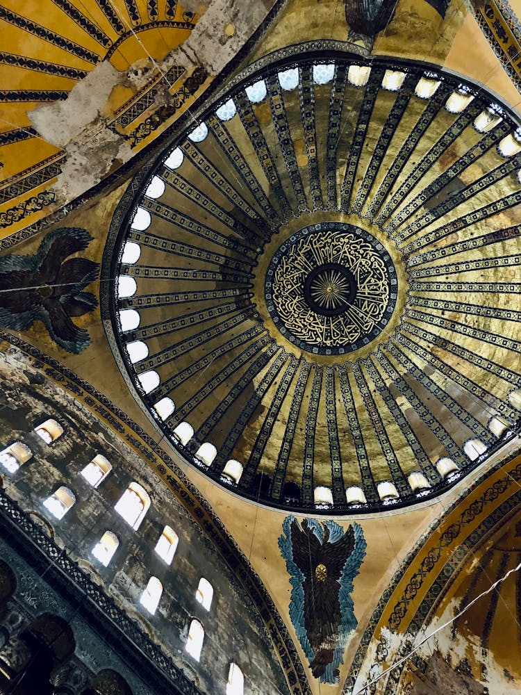 Dome Ceiling Of Hagia Sophia Mosque In Istanbul Turkey