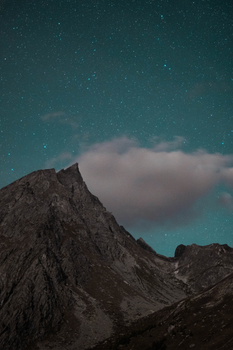 Beautiful mountain peak captured under a clear, star-filled night sky, perfect for serene wallpapers.
