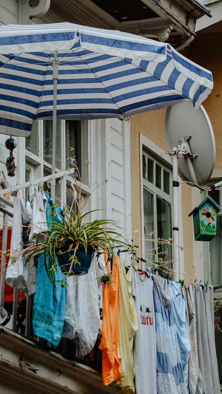 Laundry On Clothesline On Balcony