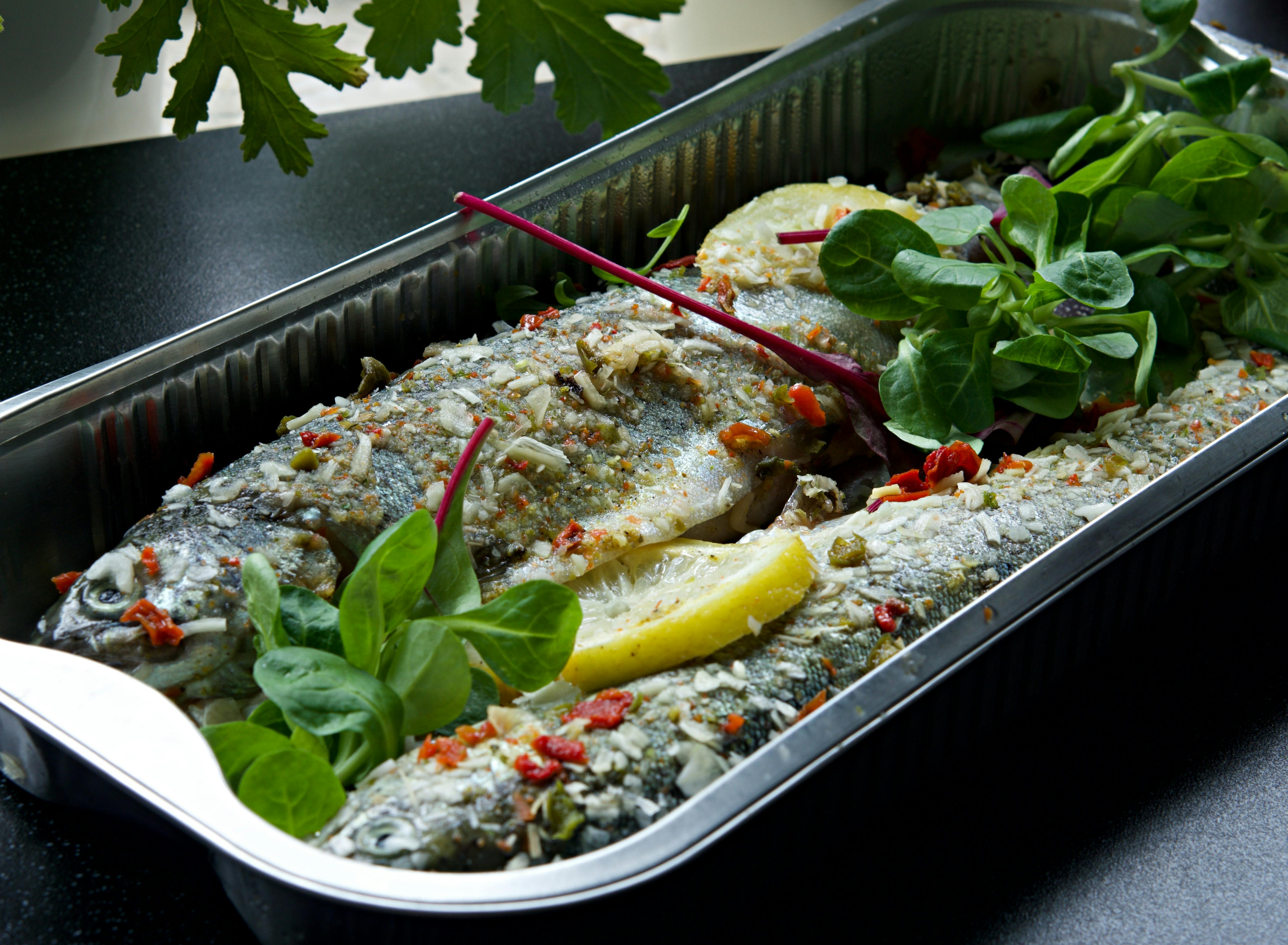 marinade fish in aluminum container