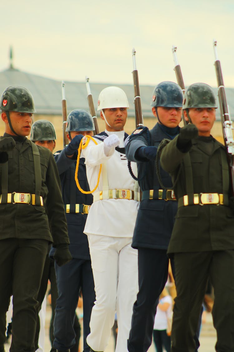 Soldiers Marching In A Row