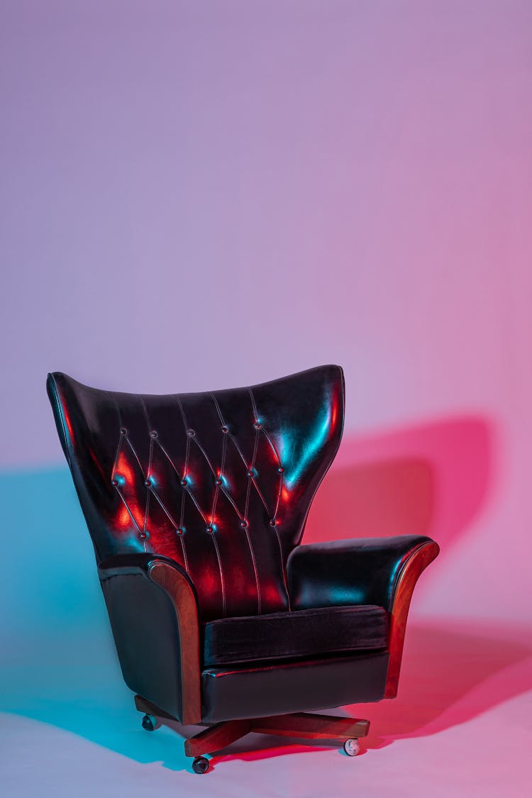 Leather Armchair In Blue And Pink Light