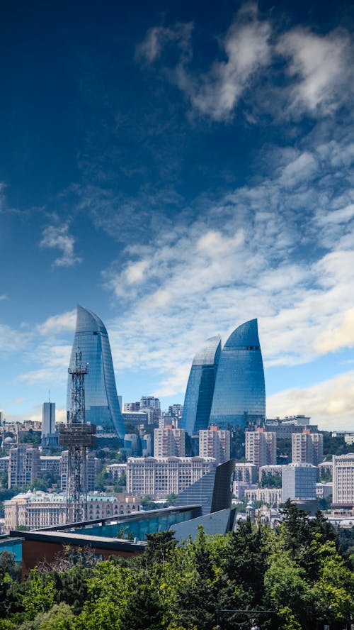 View of Fairmont Baku Flame Towers in Azerbaijan