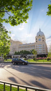 A stunning government building in Baku, Azerbaijan during the day with clear skies.