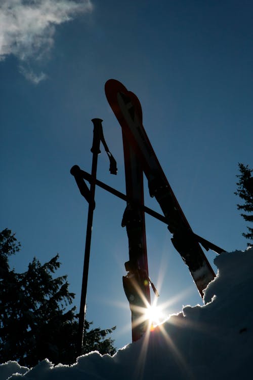 Photos gratuites de bâtons de ski, ciel bleu, des skis