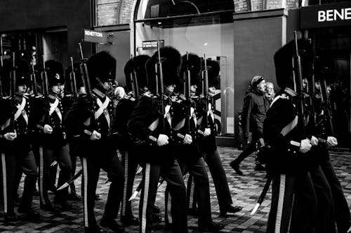 Soldiers Marching in Black and White