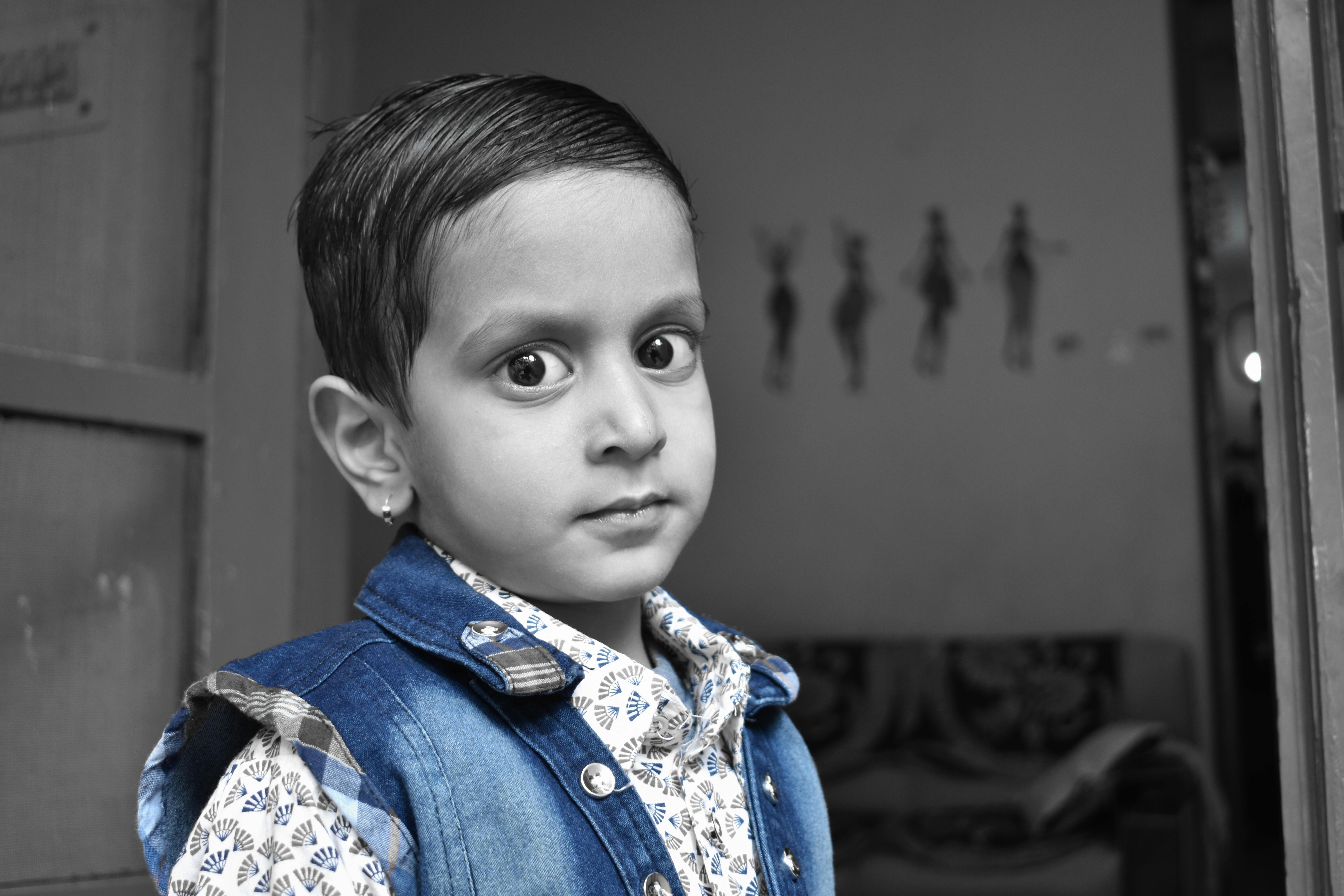 Free stock photo of blue, cute boy in blue jacket, cute eyes