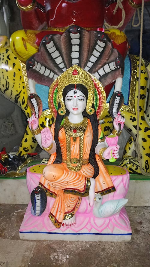 Painted Marble Statue of Manasa