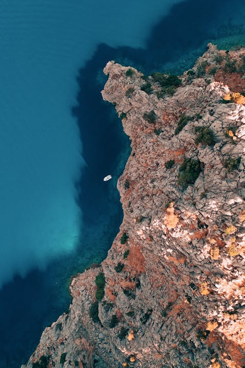 Drone Shot of Coastline and Blue Water