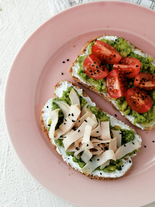 Free Healthy Sandwiches on Pink Plate Stock Photo