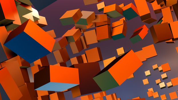 Vibrant abstract art with colorful 3D cubes in motion, showcasing geometric design and dynamic composition.