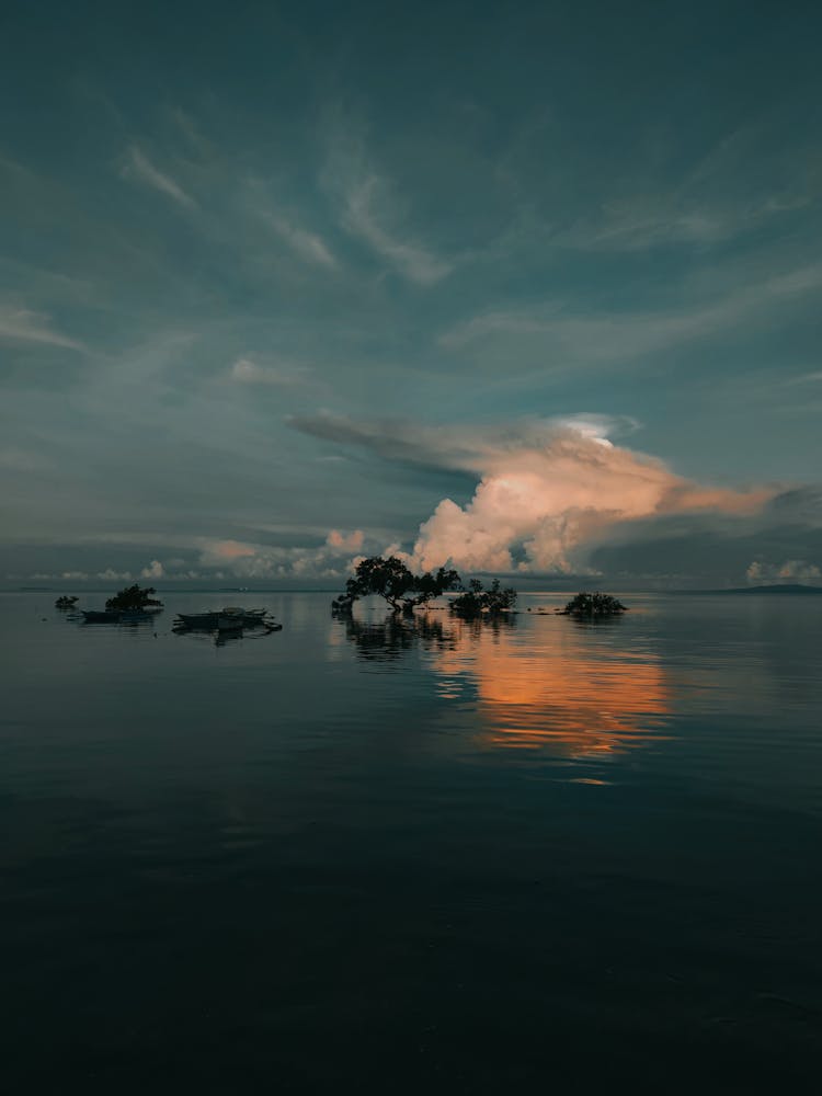 Silhouette Of Boats On Sea During Golden Hour