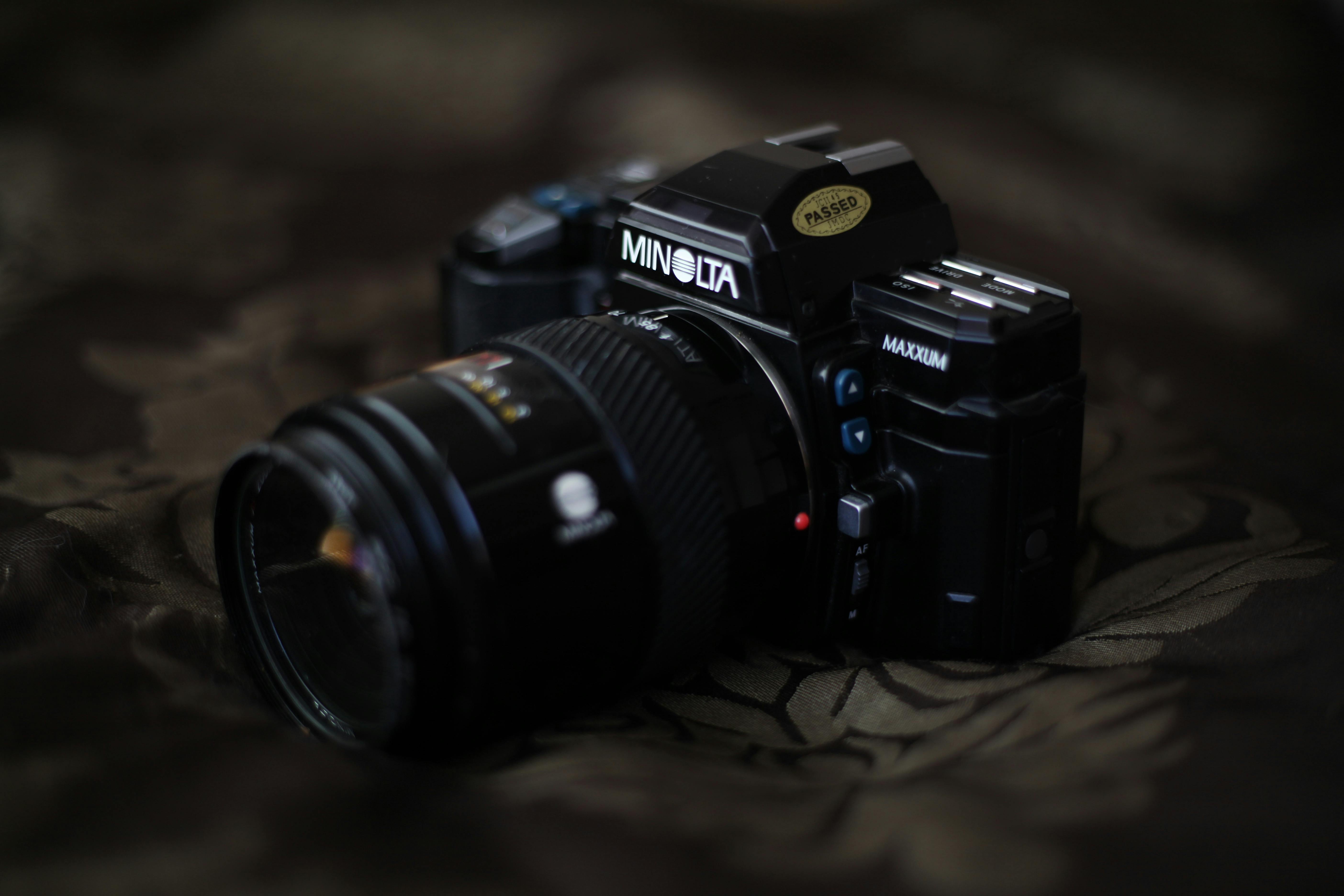 Selective Focus Photo of Black Minolta SLR Camera