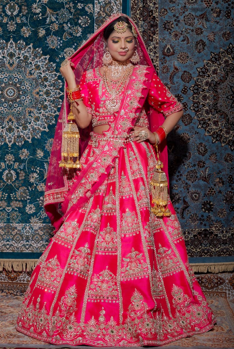 Woman Wearing A Pink Sari