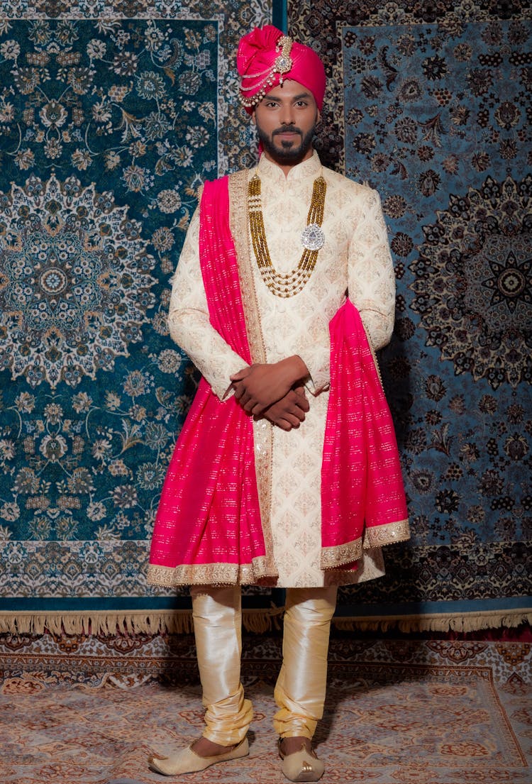 Man Wearing Traditional Indian Outfit