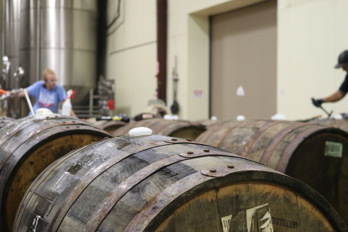 Craft brewery with wooden barrels in Bremerton Washington