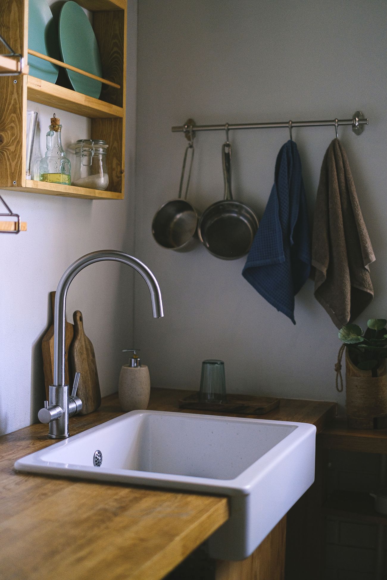 Modern kitchen sink with contemporary tap