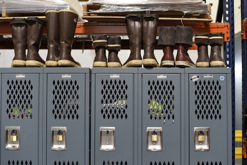Gray Locker Cabinet and Boots