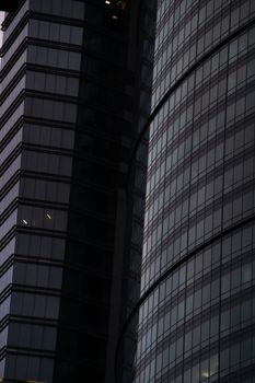 Close-up view of modern skyscraper facade in Mexico City, showcasing urban architecture.