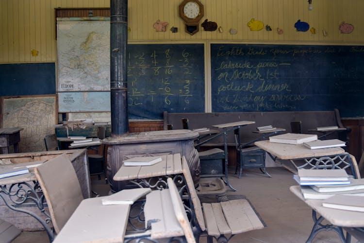 An Interior Of An Old Classroom