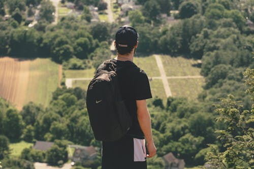 Man Carrying Background While Looking on Trees