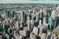 纽约市标志性摩天大楼和天际线的鸟瞰图充满活力