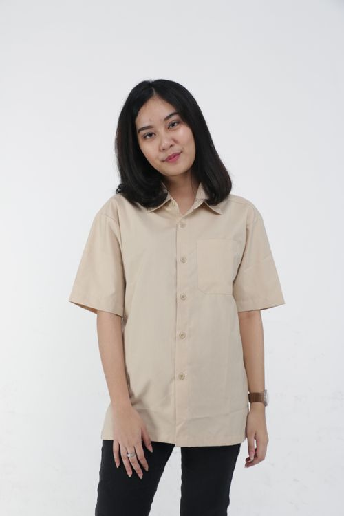 Free Young Asian woman posing in beige shirt against white background. Stock Photo
