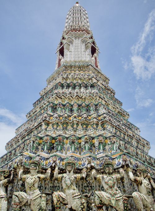 Free Close-up of Wat Arun's ornate spire in Bangkok, showcasing intricate details and vibrant colors. Stock Photo