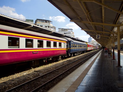 Train on Railroad Tracks at Station