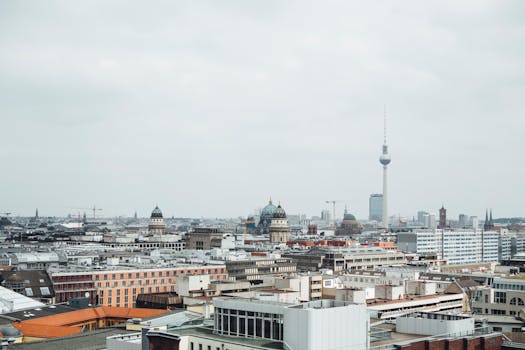 Stunning aerial view of Berlin cityscape featuring the iconic Fernsehturm tower.