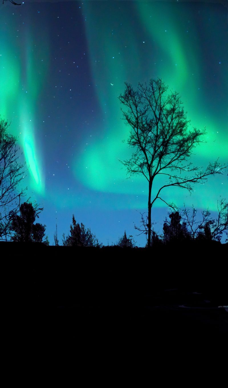 Aurora boreală verde pe cerul nopții cu stele