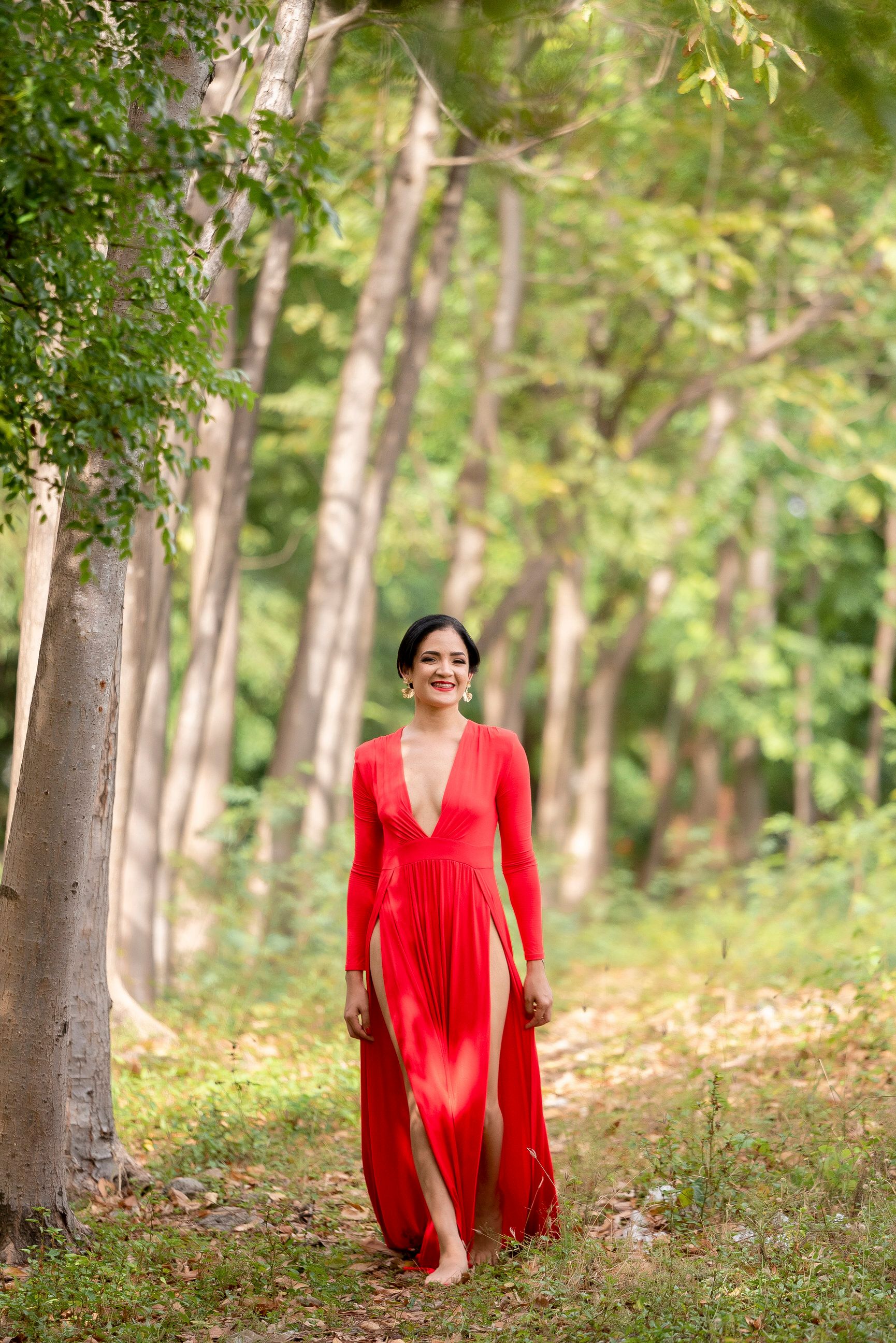 Barefoot Woman in Red Dress · Free Stock Photo