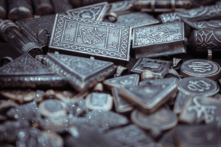 Close-up Of Silver Antique Accessories