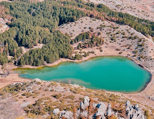 Aerial View of Liqeni i Lepurit Lake in Tirana, Albania 