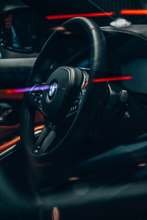 Photograph of a Black Steering Wheel