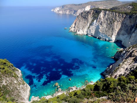 Breathtaking view of cliffs and azure sea near Keri, Greece.