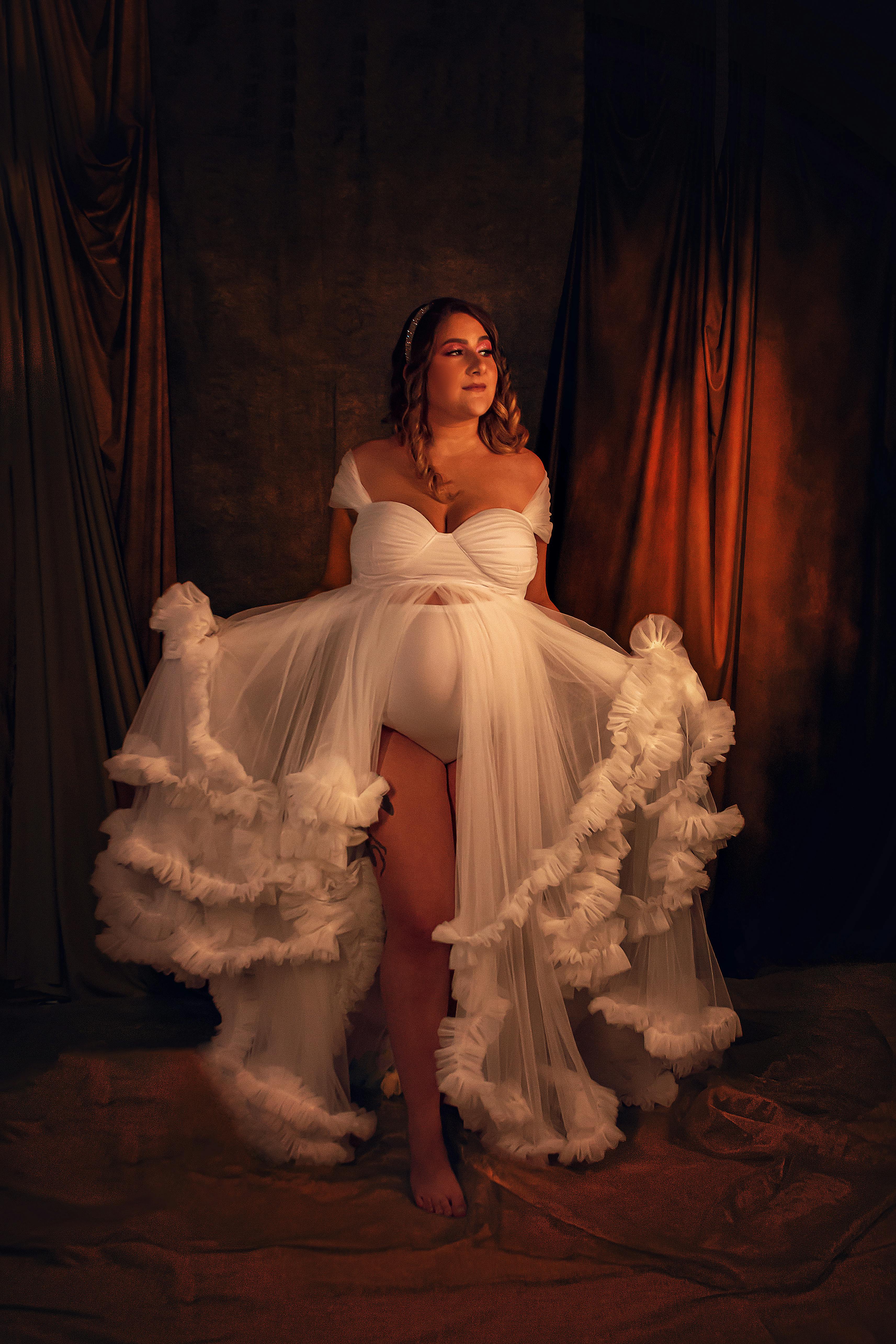 Woman in sexy wedding dress.