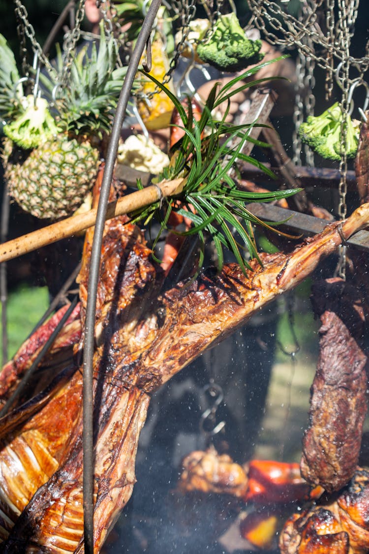 Leaves Brushing On Roasting Meat 