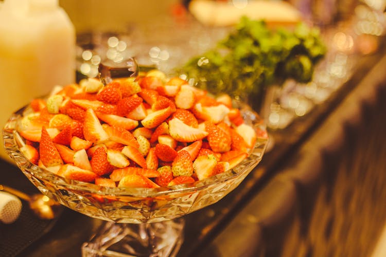 Crystal Bowl Of Strawberry Slices