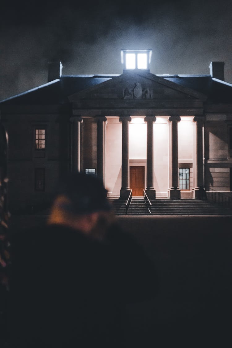 Old Classic Building With Light At Night