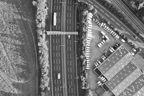 Aerial View of a Highway Near the Car Park