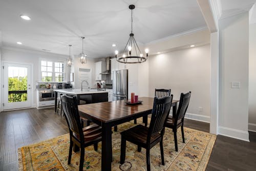 Rectangular Brown Wooden Table with Chairs