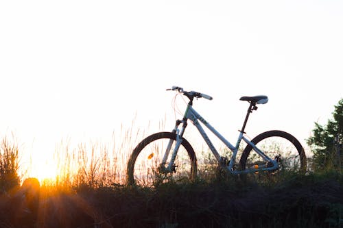 Teal Hardtail Bike Na Zielonej Trawie