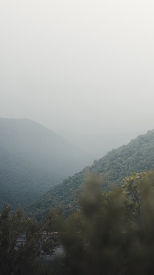 Foggy Mountains under the Sky