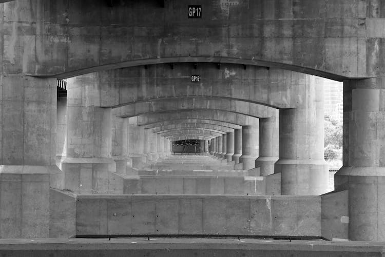 Row Of Bridge Concrete Support Beams