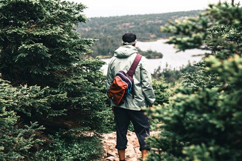 Man in Hoodie Jacket Standing on Mountain Area